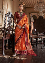 Thumbnail for Monjolika Fashion Orange Exclusive Tussar Silk With Elegant Weaving Work Traditional Saree - Distacart