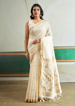 Thumbnail for Monjolika Fashion Off White Handloom Weaving Silk Festival Wear Saree - Distacart