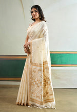 Thumbnail for Monjolika Fashion Off White Handloom Weaving Silk Festival Wear Saree - Distacart