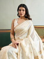 Thumbnail for Monjolika Fashion Off White Handloom Weaving Silk Festival Wear Saree - Distacart