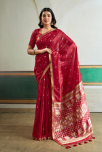 Thumbnail for Monjolika Fashion Maroon Handloom Weaving Silk Festival Wear Saree - Distacart