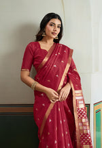Thumbnail for Monjolika Fashion Maroon Handloom Weaving Silk Festival Wear Saree - Distacart