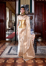 Thumbnail for Monjolika Fashion Cream Color Two Tone Handloom Weaving Silk Traditional Saree