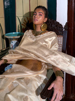 Thumbnail for Monjolika Fashion Cream Color Two Tone Handloom Weaving Silk Traditional Saree