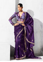 Thumbnail for Monjolika Fashion Purple Fancy Fabric Embroidered Contemporary Saree - Distacart