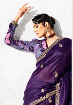 Thumbnail for Monjolika Fashion Purple Fancy Fabric Embroidered Contemporary Saree - Distacart