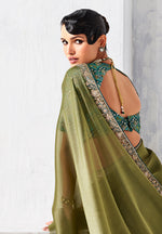 Thumbnail for Monjolika Fashion Olive Green Fancy Fabric Embroidered Contemporary Saree - Distacart