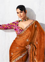 Thumbnail for Monjolika Fashion Rust Fancy Fabric Embroidered Contemporary Saree