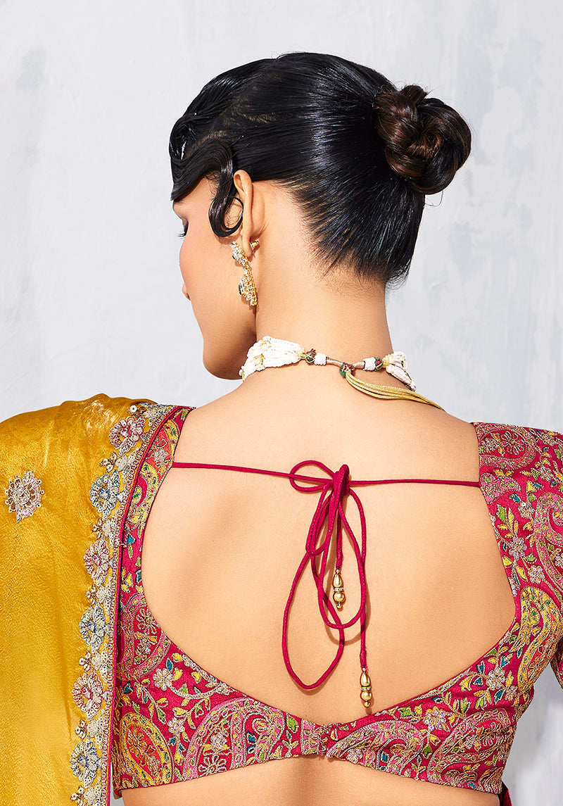 Monjolika Fashion Mustard Fancy Fabric Embroidered Contemporary Saree