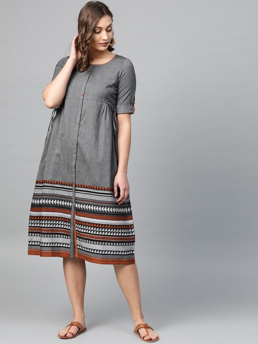 AURELIA Self Design A-Line Cotton Dress - Distacart