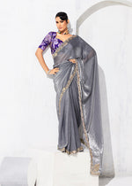 Thumbnail for Monjolika Fashion Grey Fancy Fabric Embroidered Contemporary Saree - Distacart