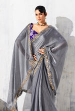 Thumbnail for Monjolika Fashion Grey Fancy Fabric Embroidered Contemporary Saree - Distacart