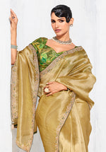 Thumbnail for Monjolika Fashion Golden Fancy Fabric Embroidered Contemporary Saree - Distacart