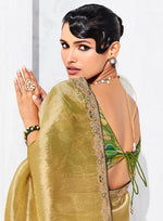 Thumbnail for Monjolika Fashion Golden Fancy Fabric Embroidered Contemporary Saree - Distacart