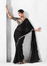 Thumbnail for Monjolika Fashion Black Fancy Fabric Embroidered Contemporary Saree