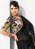 Thumbnail for Monjolika Fashion Black Fancy Fabric Embroidered Contemporary Saree