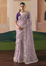 Thumbnail for Monjolika Fashion Embroidered Lilac Fancy Fabric Party Designer Saree