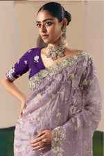 Thumbnail for Monjolika Fashion Embroidered Lilac Fancy Fabric Party Designer Saree