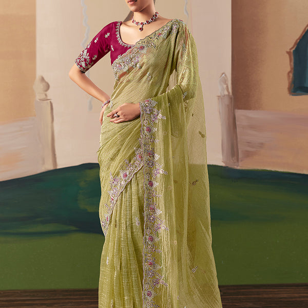Monjolika Fashion Embroidered Pear Fancy Fabric Party Designer Saree - Distacart