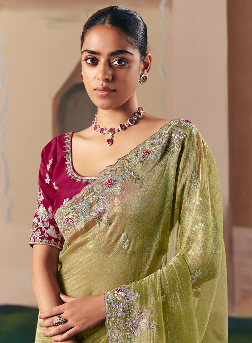 Monjolika Fashion Embroidered Pear Fancy Fabric Party Designer Saree