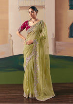 Thumbnail for Monjolika Fashion Embroidered Pear Fancy Fabric Party Designer Saree