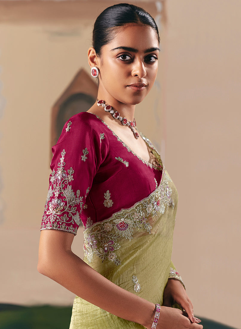 Monjolika Fashion Embroidered Pear Fancy Fabric Party Designer Saree