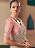 Thumbnail for Monjolika Fashion Embroidered Cream Fancy Fabric Party Designer Saree