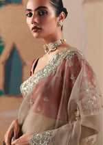 Thumbnail for Monjolika Fashion Embroidered Beige Fancy Fabric Party Designer Saree