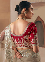 Thumbnail for Monjolika Fashion Embroidered Beige Fancy Fabric Party Designer Saree