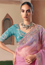 Thumbnail for Monjolika Fashion Embroidered Pink Fancy Fabric Party Designer Saree