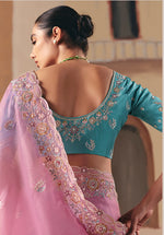 Thumbnail for Monjolika Fashion Embroidered Pink Fancy Fabric Party Designer Saree