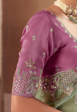 Thumbnail for Monjolika Fashion Embroidered Pista Green Fancy Fabric Party Designer Saree