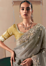 Thumbnail for Monjolika Fashion Embroidered Grey Fancy Fabric Party Designer Saree