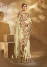 Thumbnail for Monjolika Fashion Surpassing Cream Embroidery Cut Dana Moti Work Ziraf Silk Saree With Heavy Work Blouse Piece - Distacart