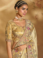 Thumbnail for Monjolika Fashion Surpassing Cream Embroidery Cut Dana Moti Work Ziraf Silk Saree With Heavy Work Blouse Piece - Distacart
