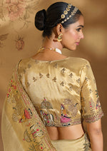 Thumbnail for Monjolika Fashion Surpassing Cream Embroidery Cut Dana Moti Work Ziraf Silk Saree With Heavy Work Blouse Piece - Distacart