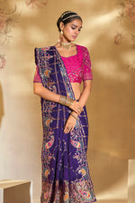 Thumbnail for Monjolika Fashion Surpassing Purple Embroidery Cut Dana Moti Work Ziraf Silk Saree With Heavy Work Blouse Piece