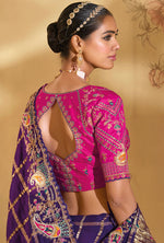 Thumbnail for Monjolika Fashion Surpassing Purple Embroidery Cut Dana Moti Work Ziraf Silk Saree With Heavy Work Blouse Piece
