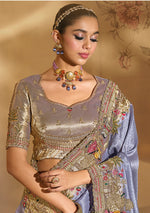 Thumbnail for Monjolika Fashion Surpassing Lavender Embroidery Cut Dana Moti Work Ziraf Silk Saree With Heavy Work Blouse Piece