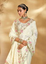 Thumbnail for Monjolika Fashion Surpassing Off white Embroidery Cut Dana Moti Work Georgette Saree