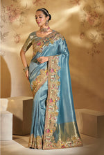 Thumbnail for Monjolika Fashion Surpassing Sky blue Embroidery Cut Dana Moti Work Ziraf Silk Saree With Heavy Work Blouse Piece