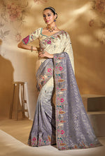 Thumbnail for Monjolika Fashion Surpassing Multicolor Embroidery Cut Dana Moti Work Crepe Silk Saree With Heavy Work Blouse Piece - Distacart