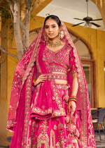 Thumbnail for Monjolika Fashion Rani Pink Heavy Zarkan Diamond & Mirror Hand Embroidery Silk Bridal Lehenga Choli With Double Dupatta