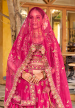 Thumbnail for Monjolika Fashion Rani Pink Heavy Zarkan Diamond & Mirror Hand Embroidery Silk Bridal Lehenga Choli With Double Dupatta