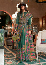 Thumbnail for Monjolika Fashion Dark Green Silk Blend Printed Ceremonial Saree