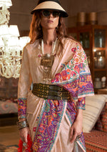Thumbnail for Monjolika Fashion Beige Silk Blend Printed Ceremonial Saree