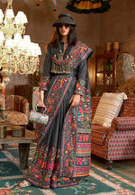 Thumbnail for Monjolika Fashion Black Silk Blend Printed Ceremonial Saree