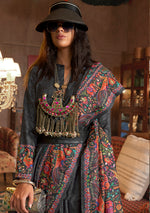 Thumbnail for Monjolika Fashion Black Silk Blend Printed Ceremonial Saree