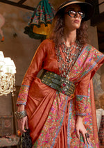 Thumbnail for Monjolika Fashion Peach Silk Blend Printed Ceremonial Saree