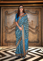Thumbnail for Monjolika Fashion Aqua Blue Double Ikkat Silk Blend Foil Printed Saree